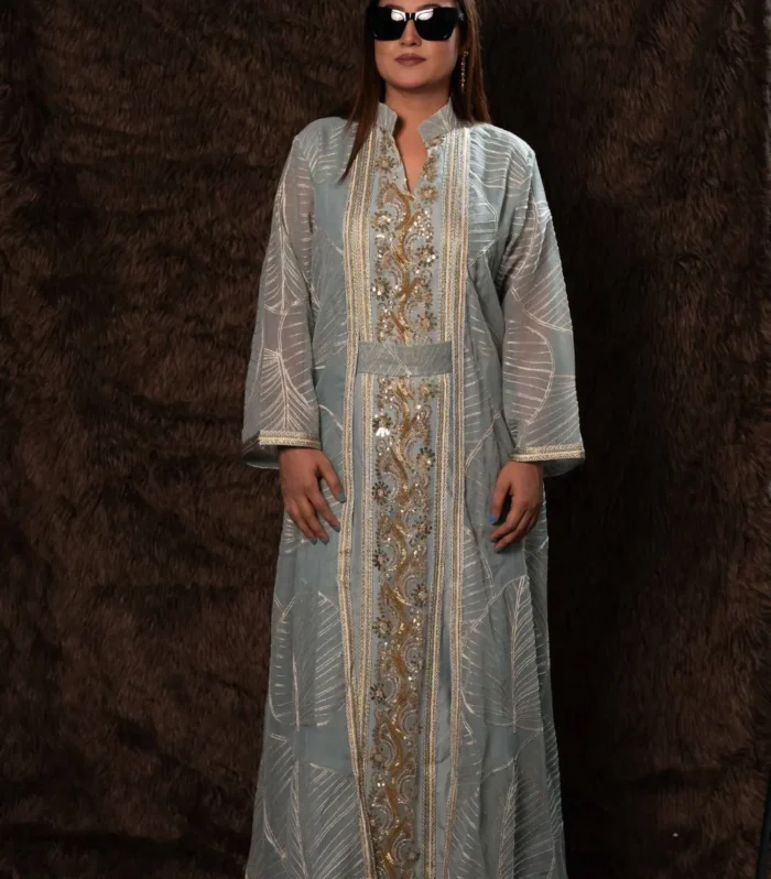 Premium Sky Blue Embroidered Gown